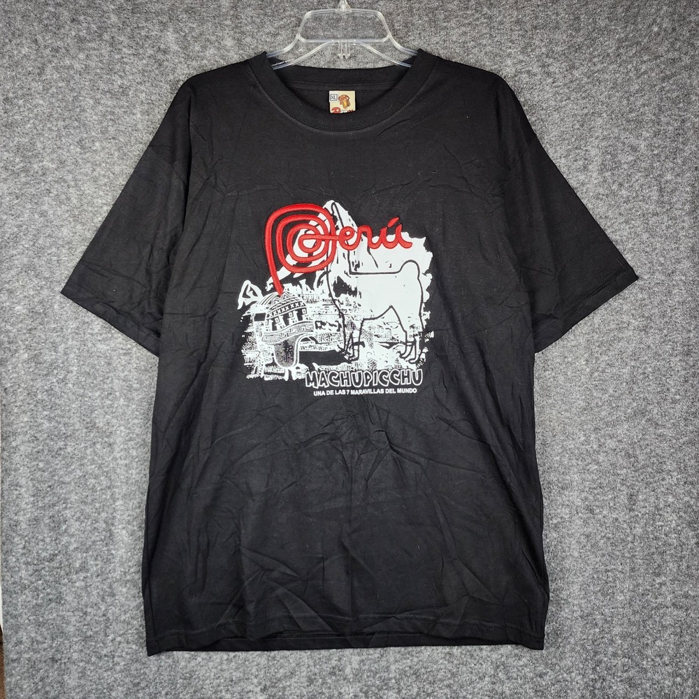 Peru of Mode Machu Picchu Graphic T-Shirt Mens XL Black Embroidered Souvenir Tee
